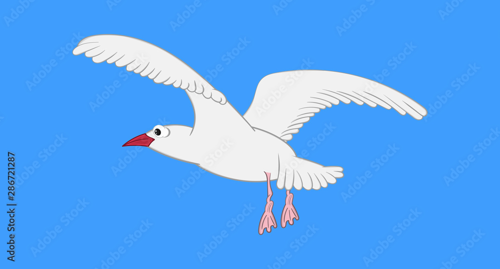 seagull on a blue background. Drawn in cartoon style with freehand stroke. seagull on a blue background. Drawn in cartoon style with freehand stroke.