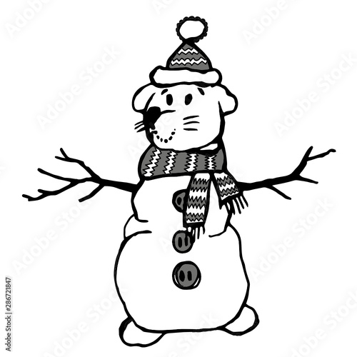 Snowman rat. Isolated on white background. Merry Christmas and Happy New Year. Symbol of 2020. Scandinavian style.