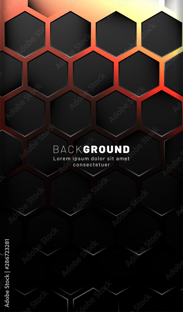 Vertical hexagon background. Gradient color light pattern with dark background technology style. Honeycomb. Vector illustration of light. Vertical hexagon background. Gradient color light pattern with dark background technology style. Honeycomb. Vector illustration of light.