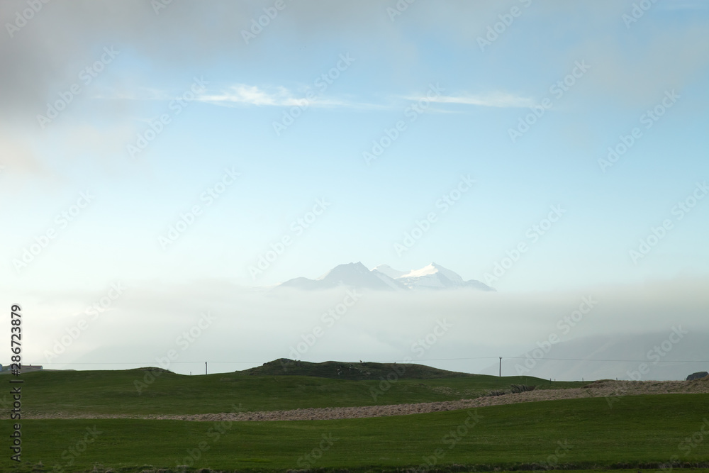 Foggy spring landscape of Iceland