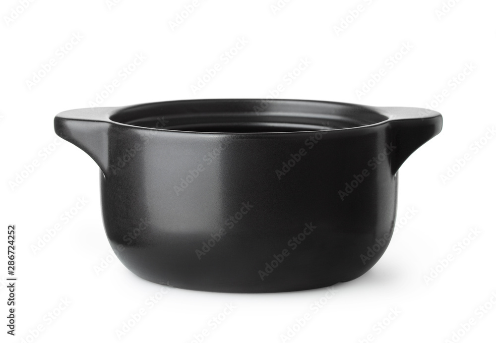 Front view of black ceramic casserole Front view of black ceramic casserole