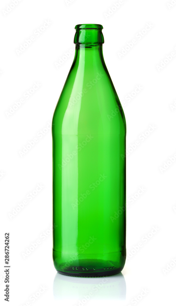 Front view of empty glass green bottle isolated on white Front view of empty glass green bottle isolated on white