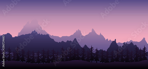 Background of dusk in the mountains and forest