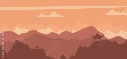 Sunset background in the mountains of Tibet