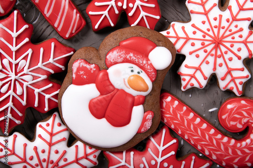 Christmas cookies close-up. Snowman cookies