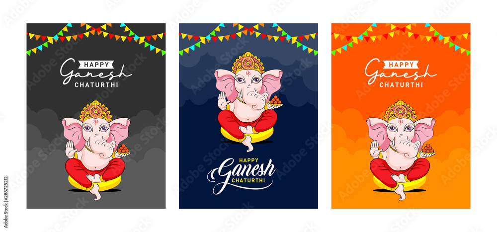 Happy Ganesh Chaturthi. Indian Festival of cute lord Ganapati Invite, Invitation, Banner, Logo, Sticker, Concept, Greeting, Card, Template, Icon, Poster, Unit, Label, Web, Mnemonic background. Happy Ganesh Chaturthi. Indian Festival of cute lord Ganapati Invite, Invitation, Banner, Logo, Sticker, Concept, Greeting, Card, Template, Icon, Poster, Unit, Label, Web, Mnemonic background.