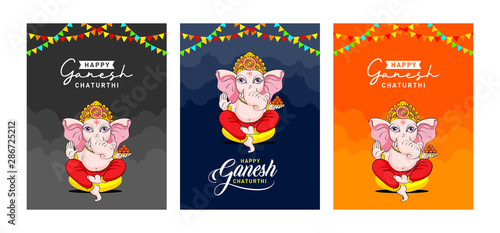 Happy Ganesh Chaturthi. Indian Festival of cute lord Ganapati Invite, Invitation, Banner, Logo, Sticker, Concept, Greeting, Card, Template, Icon, Poster, Unit, Label, Web, Mnemonic background.