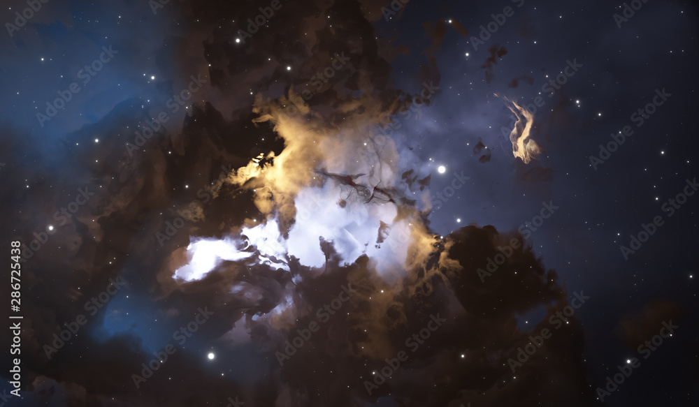 Glowing huge nebula with young stars. Space background Glowing huge nebula with young stars. Space background