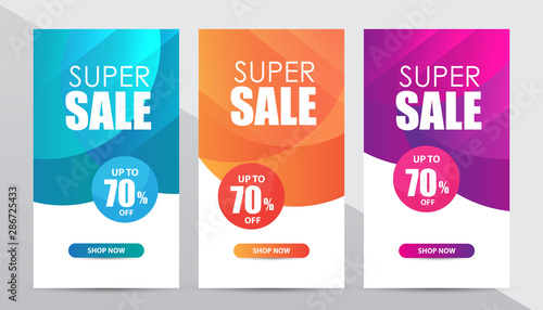 Set of social media sale design templates. Modern concept sale banner, special offer 70% off. 