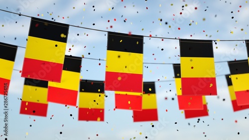 Belgians flags in the sky with confetti.
