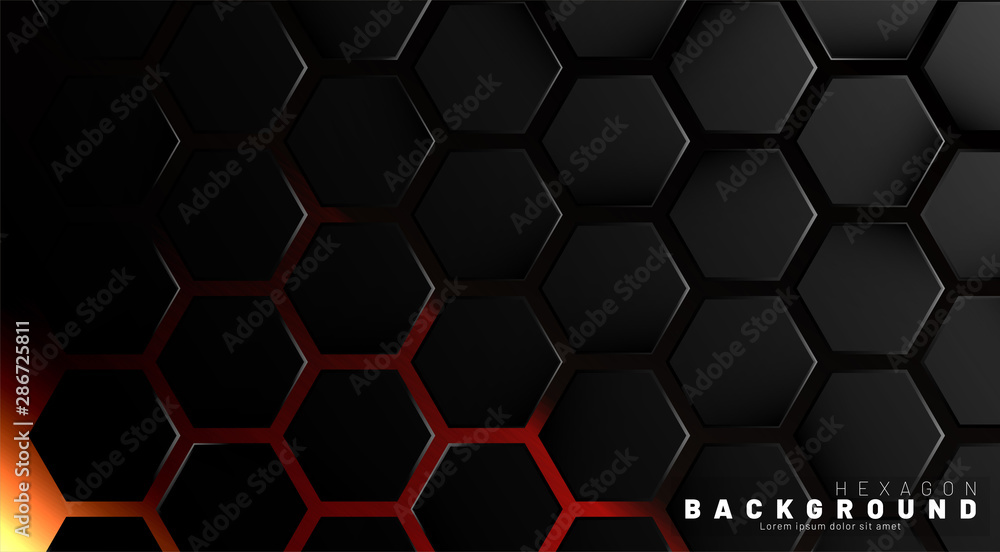 Abstract black hexagon pattern on neon gradient orange background technology style. Honeycomb. Vector illustration Abstract black hexagon pattern on neon gradient orange background technology style. Honeycomb. Vector illustration