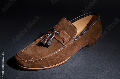 Light brown Swede made formal shoe with brown bow on black
