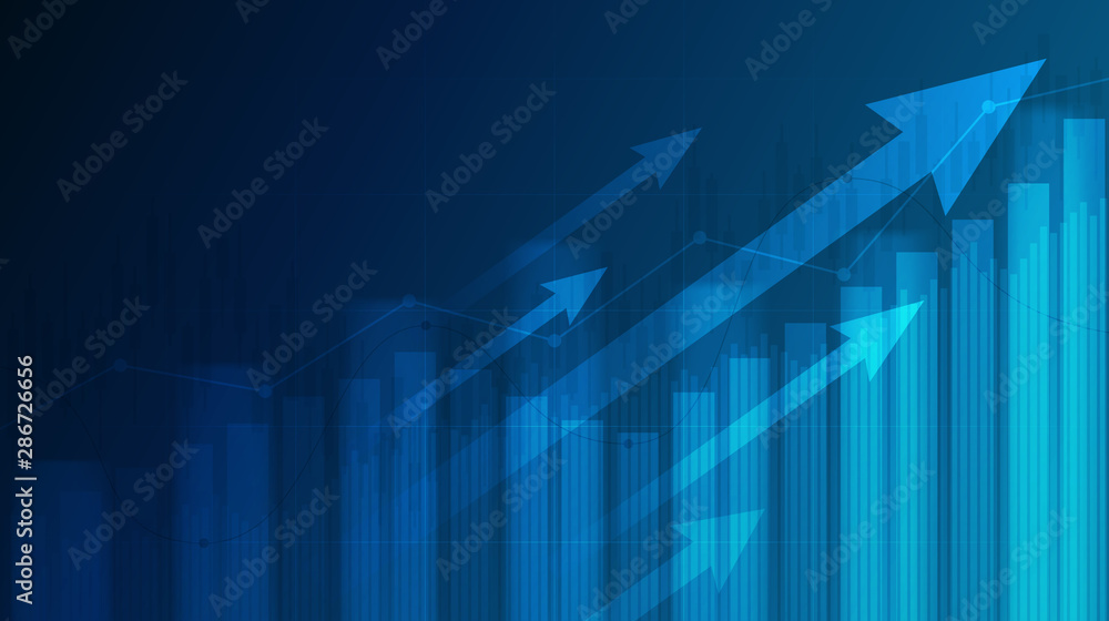 Abstract financial graph with uptrend line and arrows in stock market