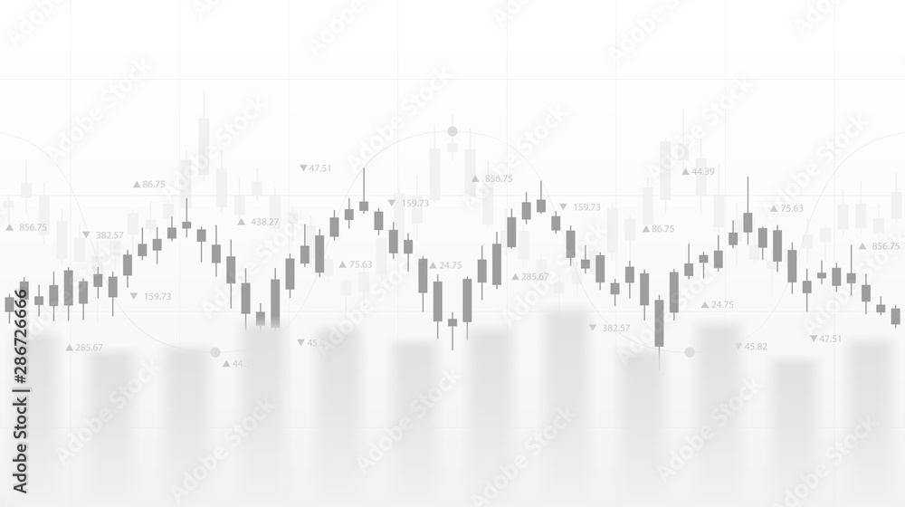 Abstract financial chart with candlestick graph in stock market on black and white color background