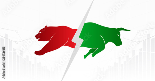 Abstract financial chart with bulls and bear in stock market on white color background