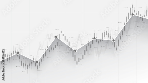 Abstract financial chart with uptrend line graph in stock market on black and white color background