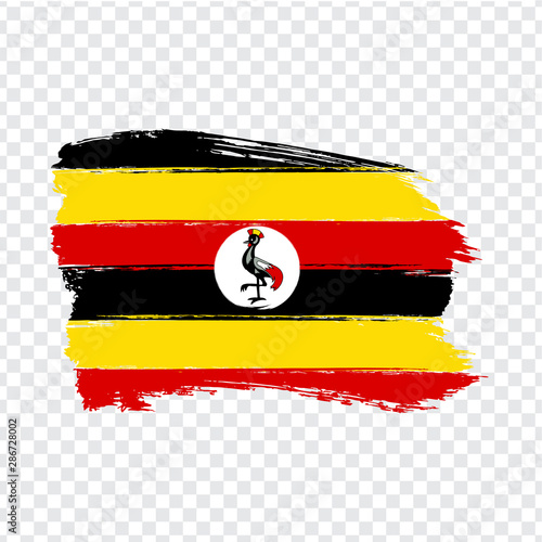 Flag Uganda from brush strokes. Flag Republic of Uganda on transparent background for your web site design, logo, app, UI. Stock vector. EPS10.