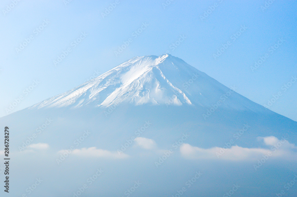 Mount Fuji closeup on top at Kawaguchiko, Japan