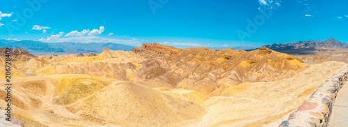 Panoramic of beautiful mix of colors from the Zabriskie Point viewpoint in Death Valley, California. United States