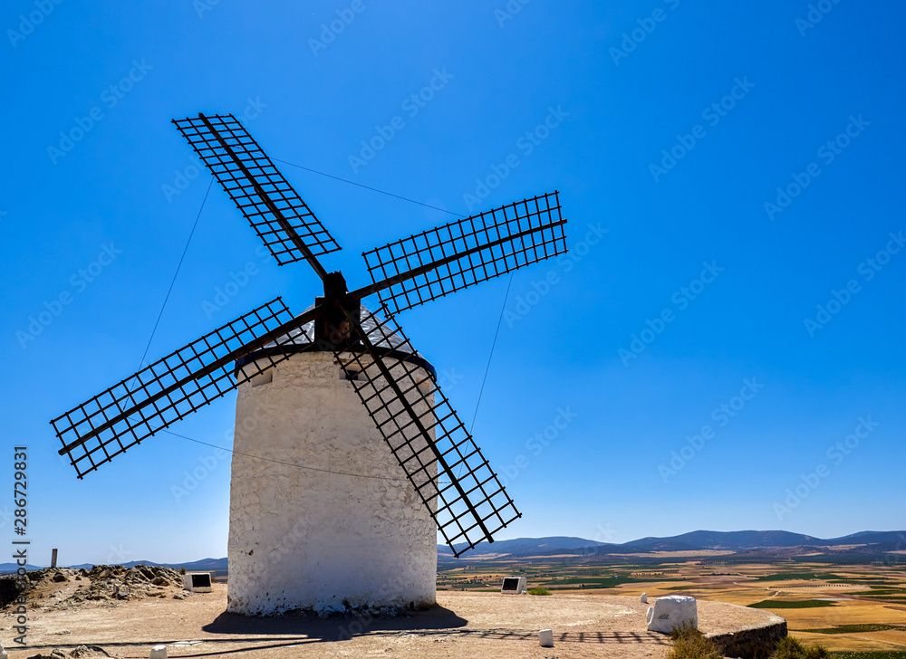 Old windmills in the town of Consuegra, Spain