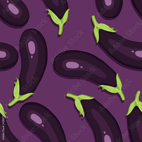Vector Seamless Pattern of Cartoon Eggplant