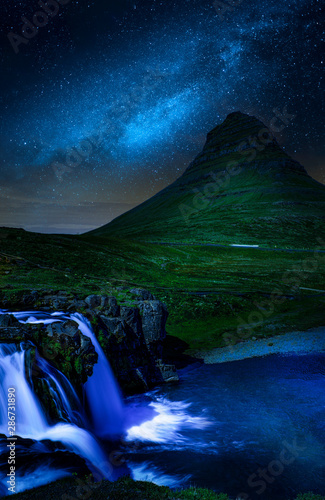 Kirkjufell under a Milky Way night sky in Iceland