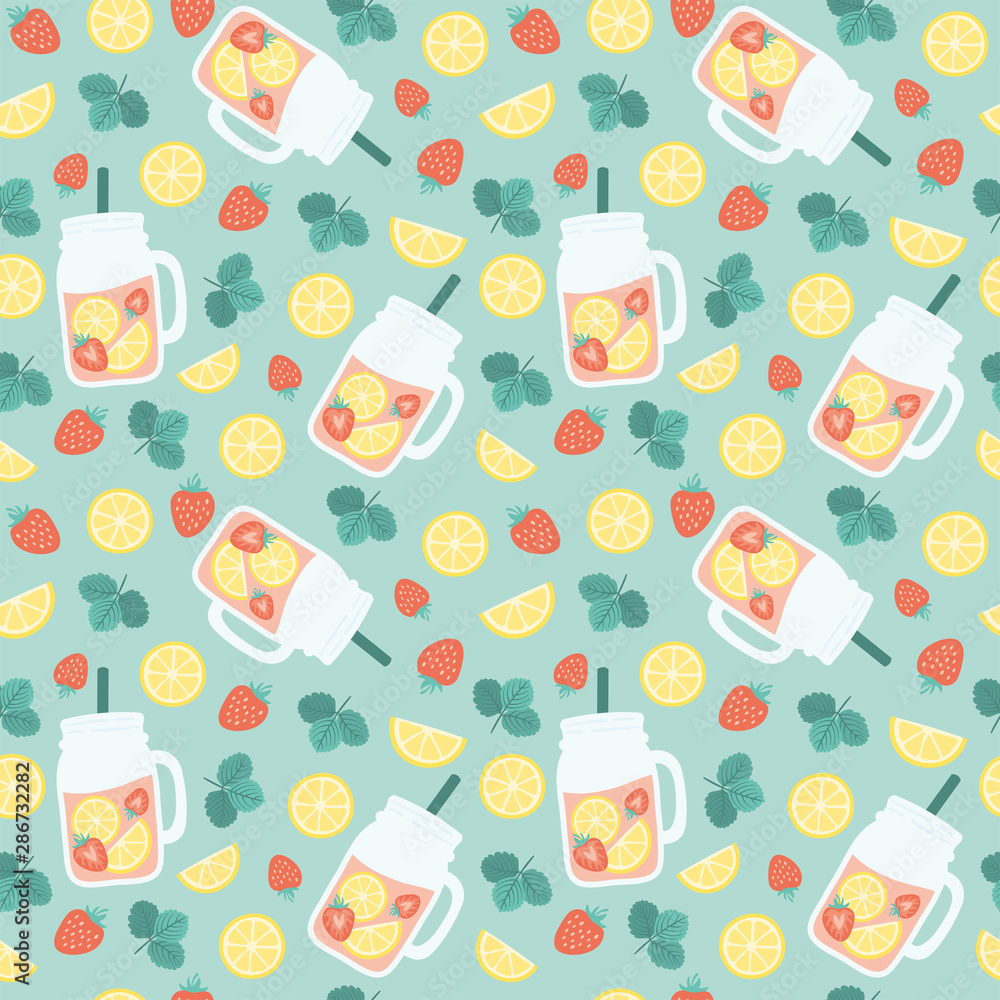 Seamless pattern with lemonade jars