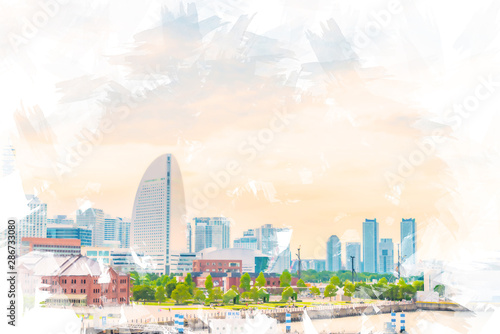 横浜の風景 Yokohama city skyline , Japan.