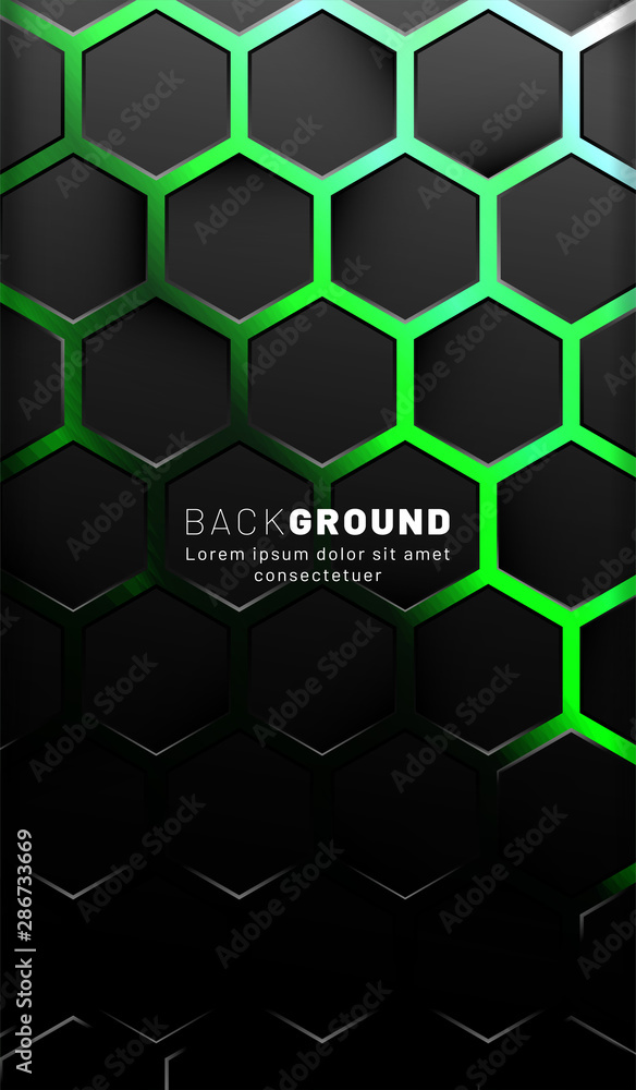 Vertical hexagon background. Gradient color light pattern with dark background technology style. Honeycomb. Vector illustration of light. Vertical hexagon background. Gradient color light pattern with dark background technology style. Honeycomb. Vector illustration of light.