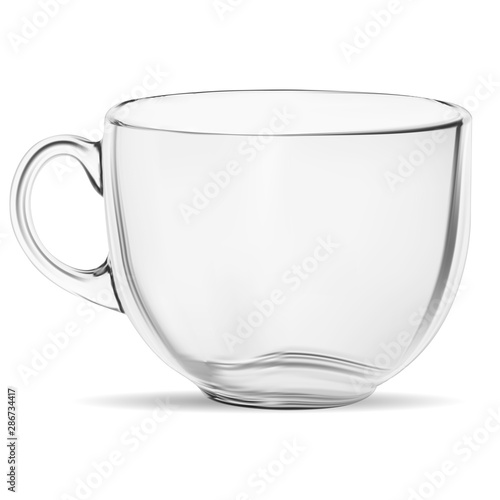 Clear Coffee Cup Mockup. Transparent Tea Glass Mug Isolate. 3d Realistic Crystal Glassware with Reflection. Cup for Perfect Cappuccino with Caffeine and Foam. Isolated Illustration of Glass Cup