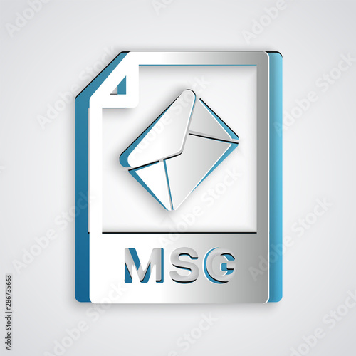 Paper cut MSG file document. Download msg button icon isolated on grey background. MSG file symbol. Paper art style. Vector Illustration