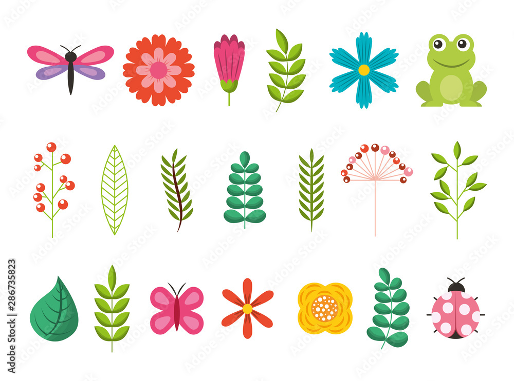 bundle of flowers with leafs and animals garden bundle of flowers with leafs and animals garden