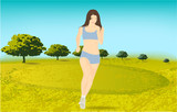Woman doing fitness exercises in the park, on nature, outdoors