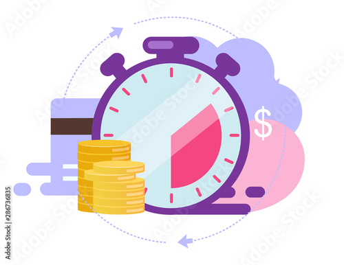 Instant payment flat vector illustration. Quick cash and credit loans services cartoon concept. Invoice payment terms on white background. Short term investment fund, Deposit period isolated metaphor