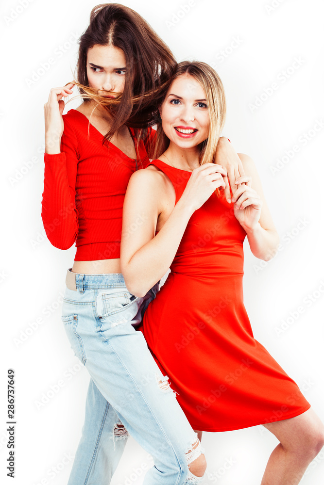 best friends teenage girls together having fun, posing emotional on white background, besties happy smiling, lifestyle people concept best friends teenage girls together having fun, posing emotional on white background, besties happy smiling, lifestyle people concept