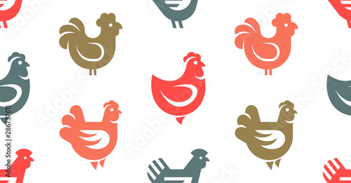 Seamless pattern with Hen, chicken logo. isolated on white background