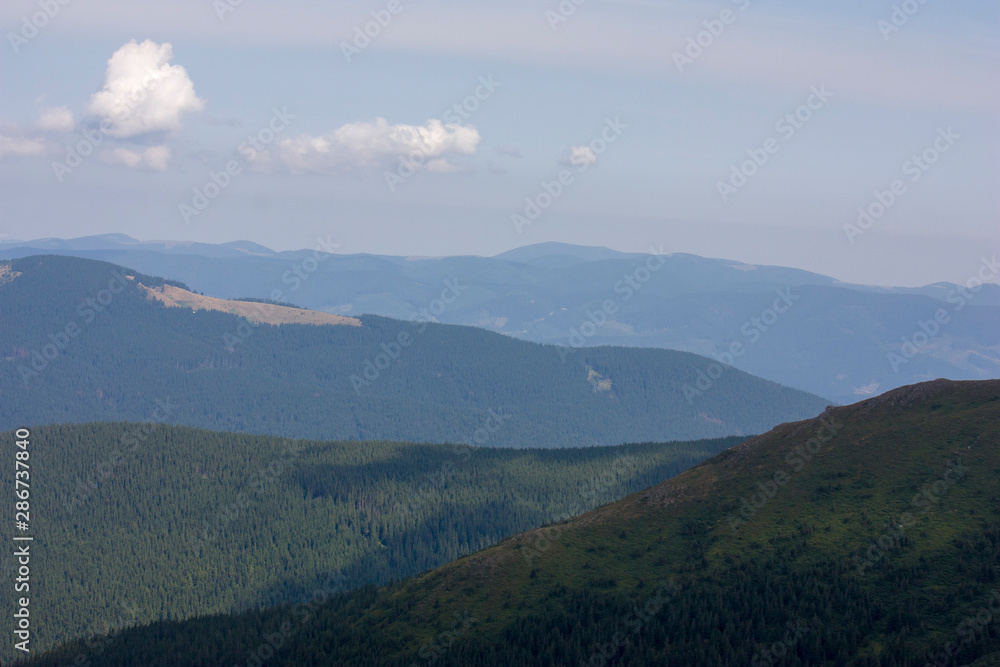 The majestic view of the beautiful mountains. Relaxing travel background. Tourist routes. Carpathians. Ukraine. Europe.