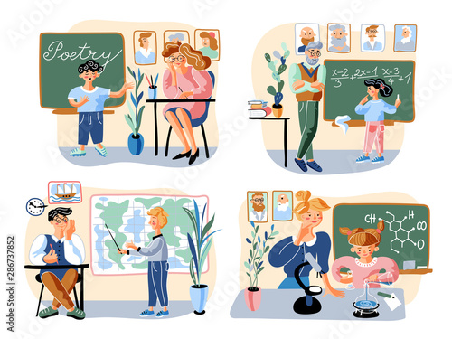 School education flat vector illustrations set