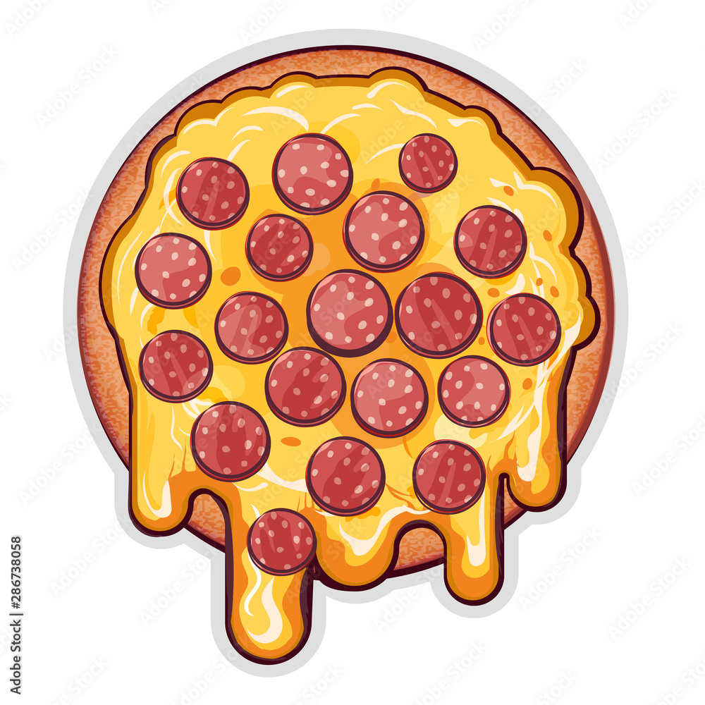 Cartoon tasty Pizza with dripping cheese and pepperoni. Stock Vector | Adobe Stock Cartoon tasty Pizza with dripping cheese and pepperoni. Stock Vector | Adobe Stock