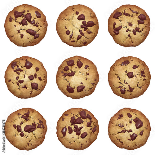 Chocolate chip cookies vector set