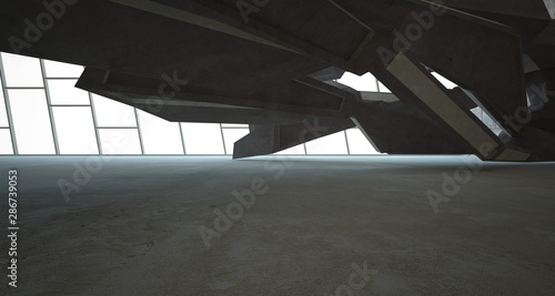 Abstract brown and beige concrete interior. 3D illustration and rendering.