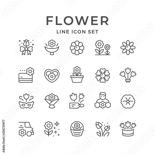 Set line icons of flower