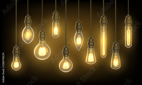 Hanging lamps or light bulbs on wire