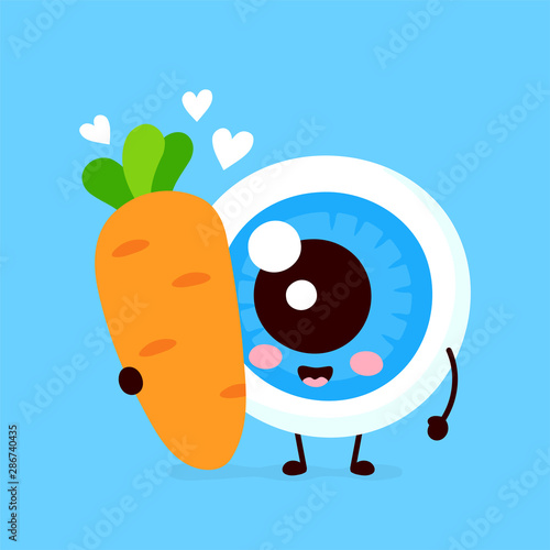 Cute eyeball with carrot in love character