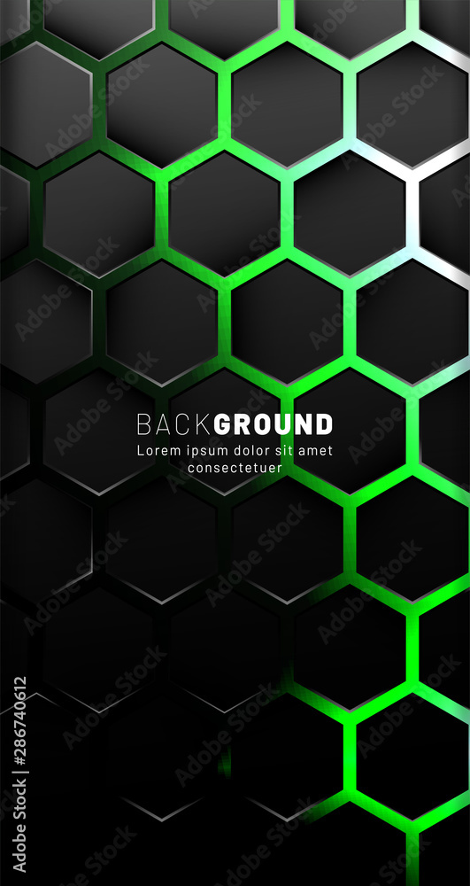 Vertical hexagon background. Gradient color light pattern with dark background technology style. Honeycomb. Vector illustration of light. Vertical hexagon background. Gradient color light pattern with dark background technology style. Honeycomb. Vector illustration of light.