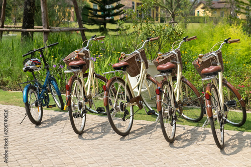 Group of bicycles parking in hotel
