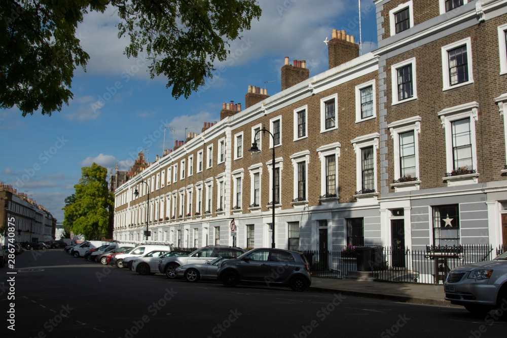 London, United Kingdom. August 22, 2009 -Row of characteristic English houses.