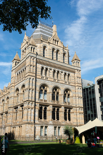 London, U.K. August 22, 2019 - The Natural History Museum building with blue summer sky. © Inga