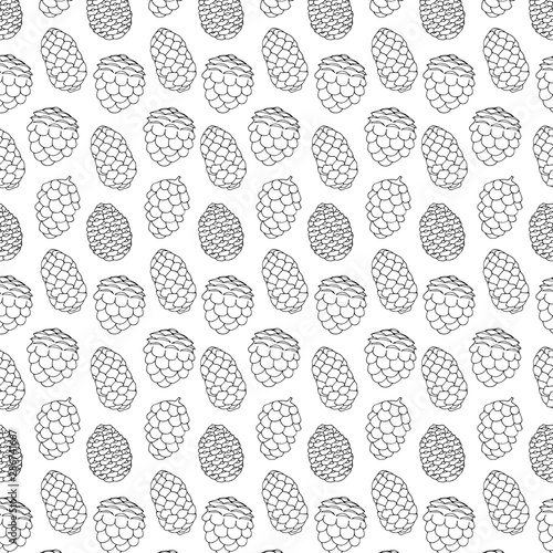 Hand drawn cones seamless. Natural forest pattern. Sketch vector cones background.