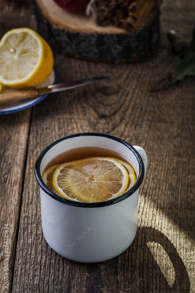 Hot tea with lemon slices Hot tea with lemon slices